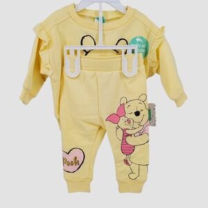 Disney Baby Winnie the Pooh Piglet Ruffle Sweatshirt Jogger Set Yellow 0-3M New